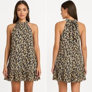 Melloday Floral Print Sleeveless Tie-Back Ruffle Hem Dress Size L